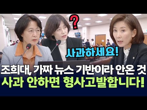 나경원 "조희대, 가짜 유튜브 뉴스 기반의 청문회라 안온 것".. 사과 안하면 형사고발합니다!