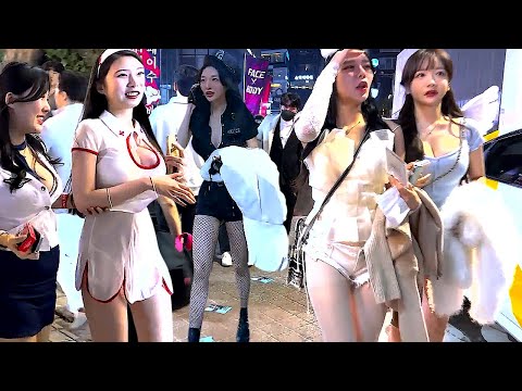 [4K 서울 강남 할로윈 ] 할로윈 미녀들이 많이 오는 강남역 거리는 분위기 최고네요 # 강남 # 서울 # 한국 # 할로윈